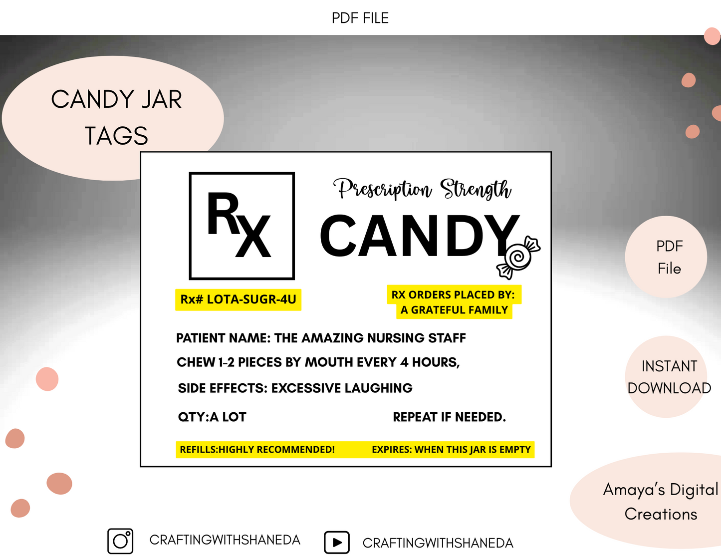 Nurse Appreciation | Candy Jar Labels| Digital Instant Download ,No Physical Item, PDF