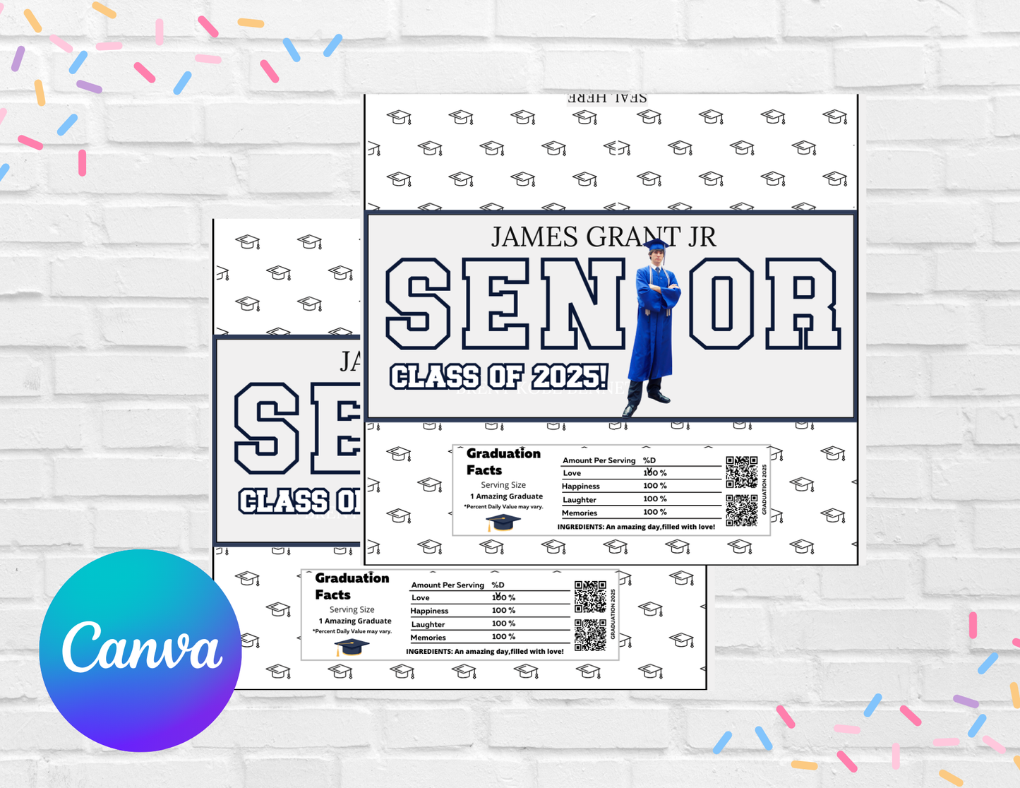 Editable Graduation Candy Bar Wrapper | 1.55 oz Senior Class of 2025 Favor | Canva Template |Instant Download,Editable in Canva