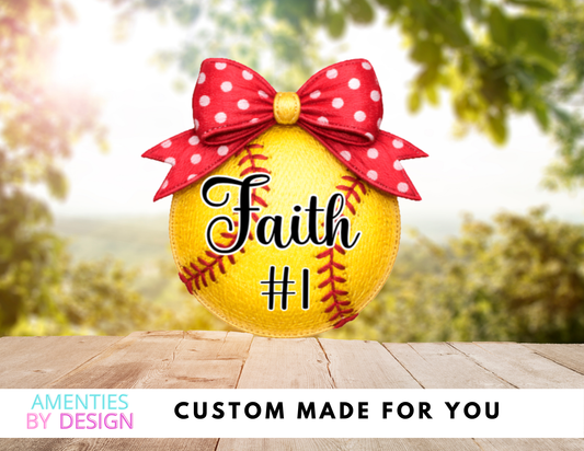 Custom Softball Magnet with Bow • Personalized Softball Gift • Player Number Magnet • Team Spirit Magnet