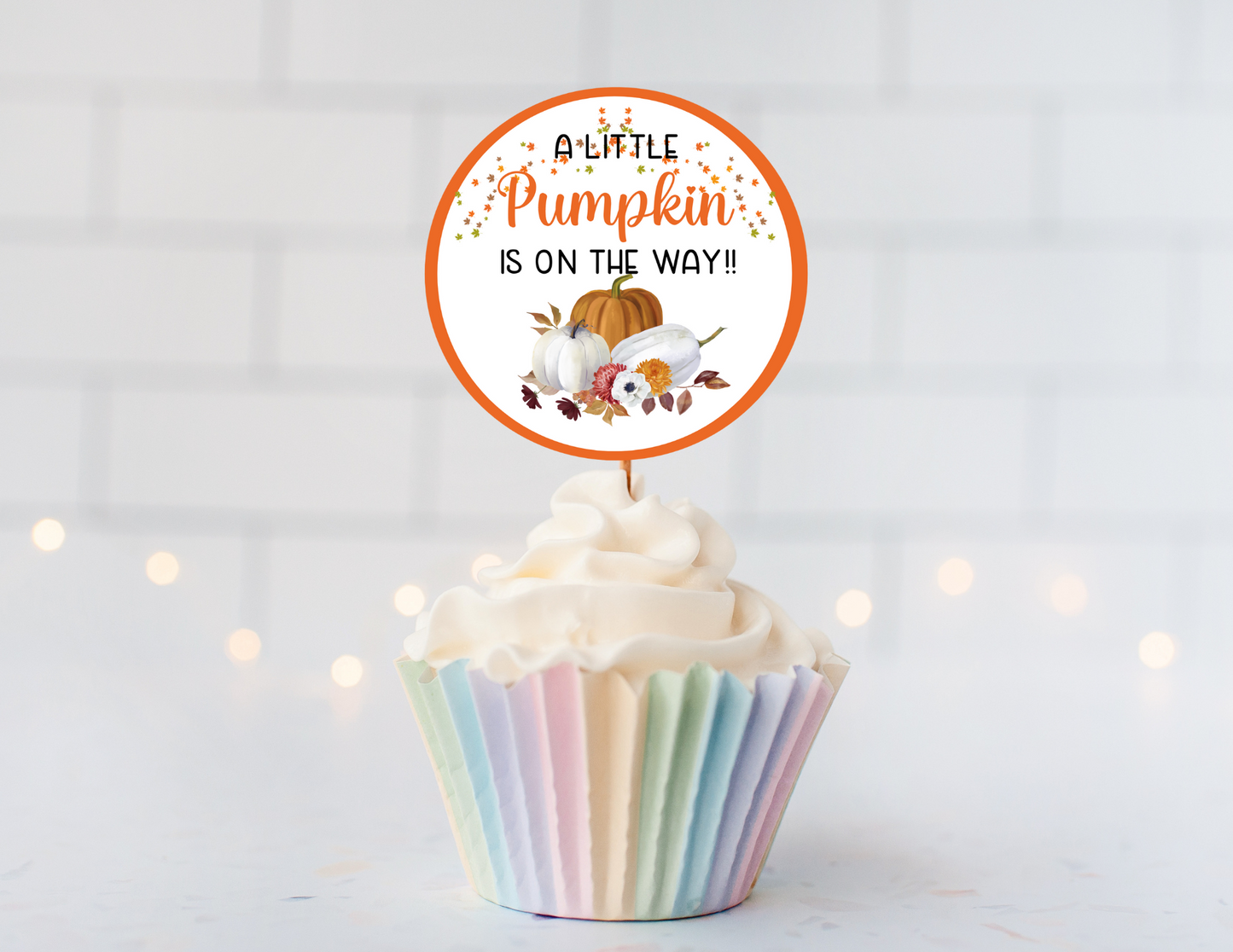 A Little Pumpkin Cupcake Toppers, Instant Download Digital, Non Editable File.