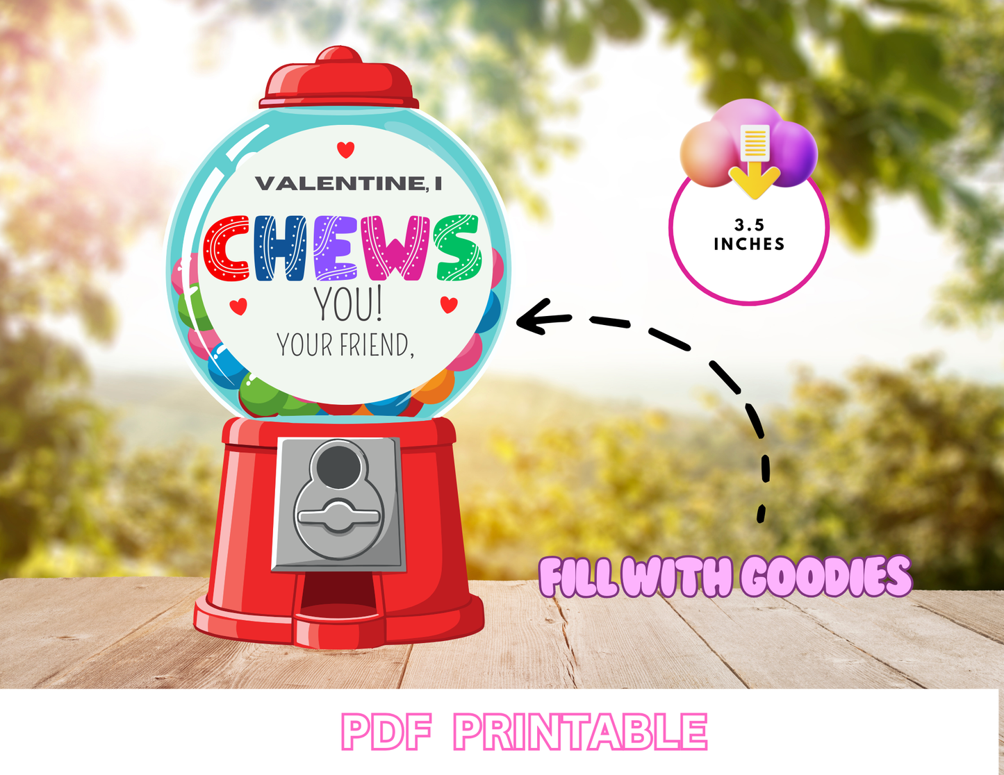 Gumball Valentine Printable | Valentine I Chews You | Candy Holder Valentine Card | Classroom Valentines for Kids | Instant Download PDF