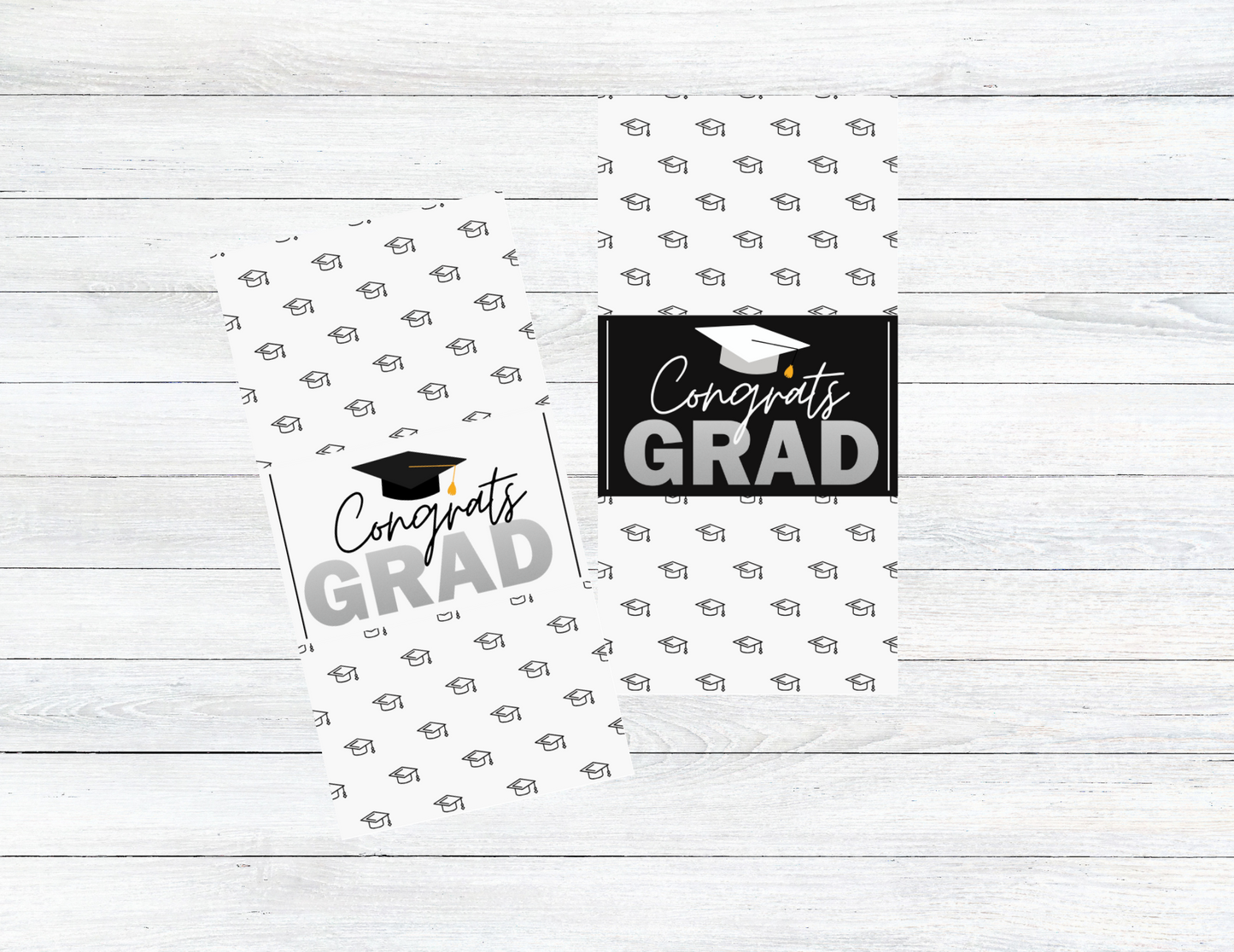 Congrats Grad Tissue Wrap | Graduation Party Favor Printable | Non-Editable Black and White Tissue Label | Instant Download PDF
