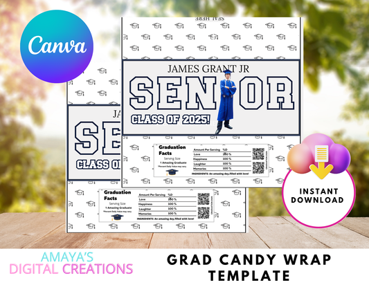 Editable Graduation Candy Bar Wrapper | 1.55 oz Senior Class of 2025 Favor | Canva Template |Instant Download,Editable in Canva