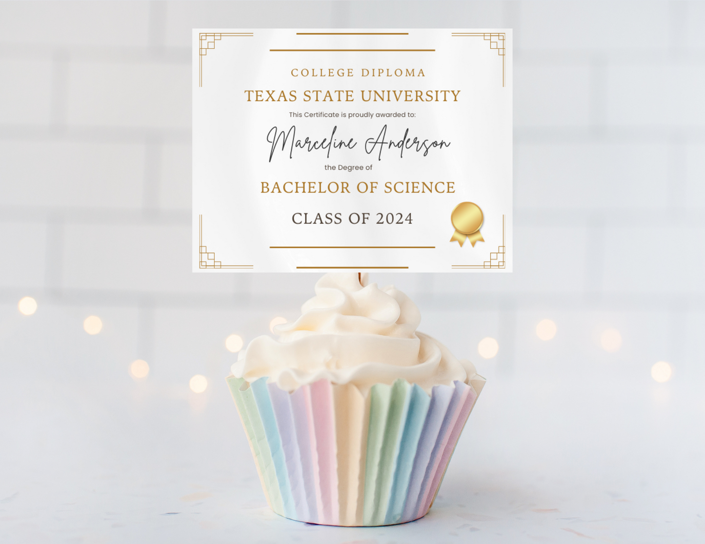 20 Custom Graduation Diplomas Cupcake toppers