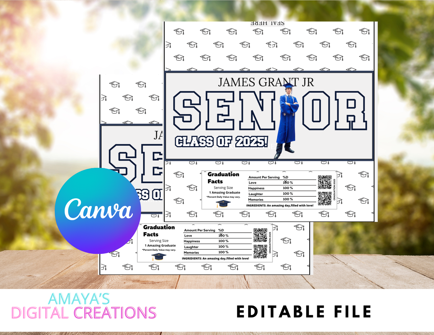 Editable Graduation Candy Bar Wrapper | 1.55 oz Senior Class of 2025 Favor | Canva Template |Instant Download,Editable in Canva
