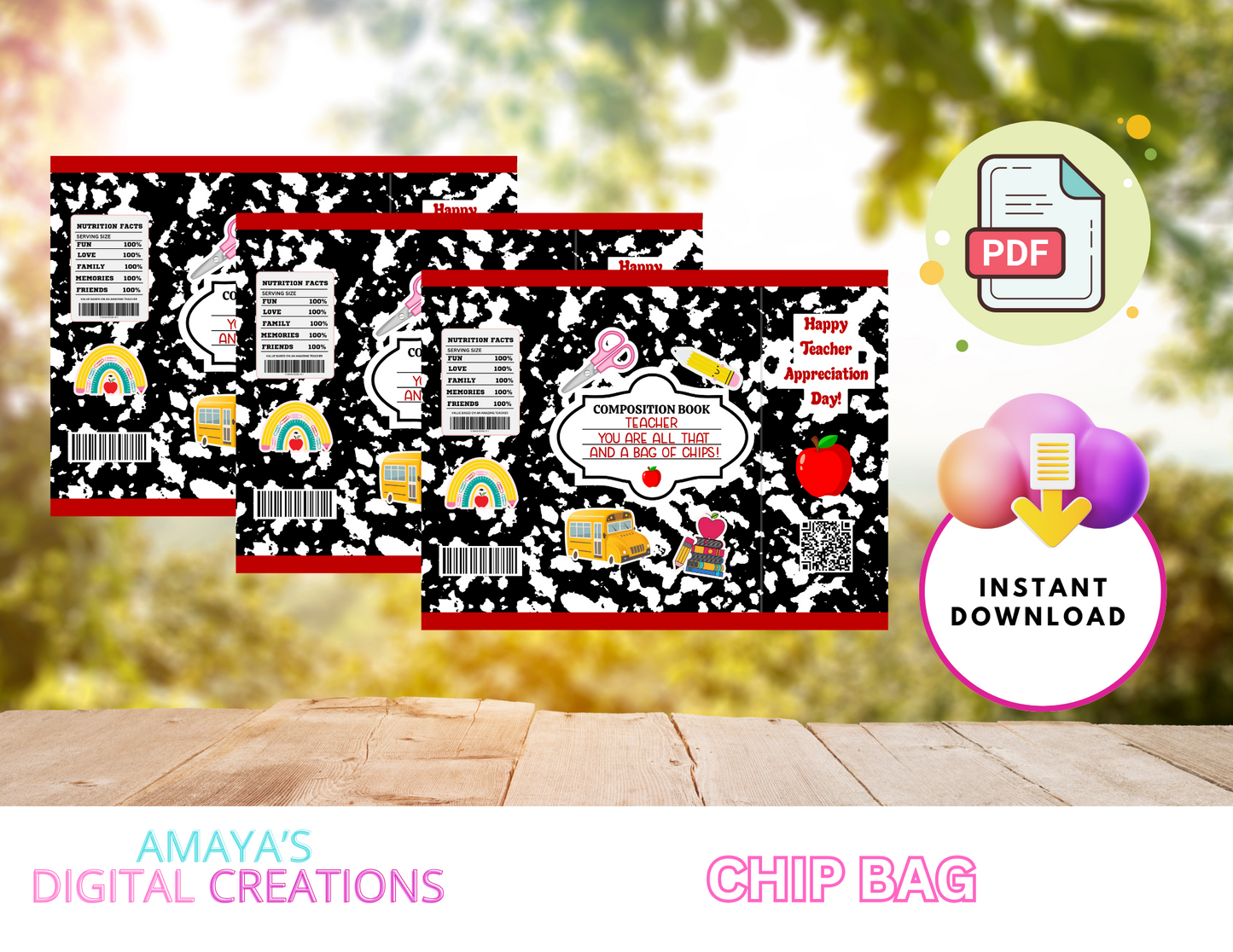 Teacher Appreciation Chip Bag Digital Instant Download ,No Physical Item, PDF