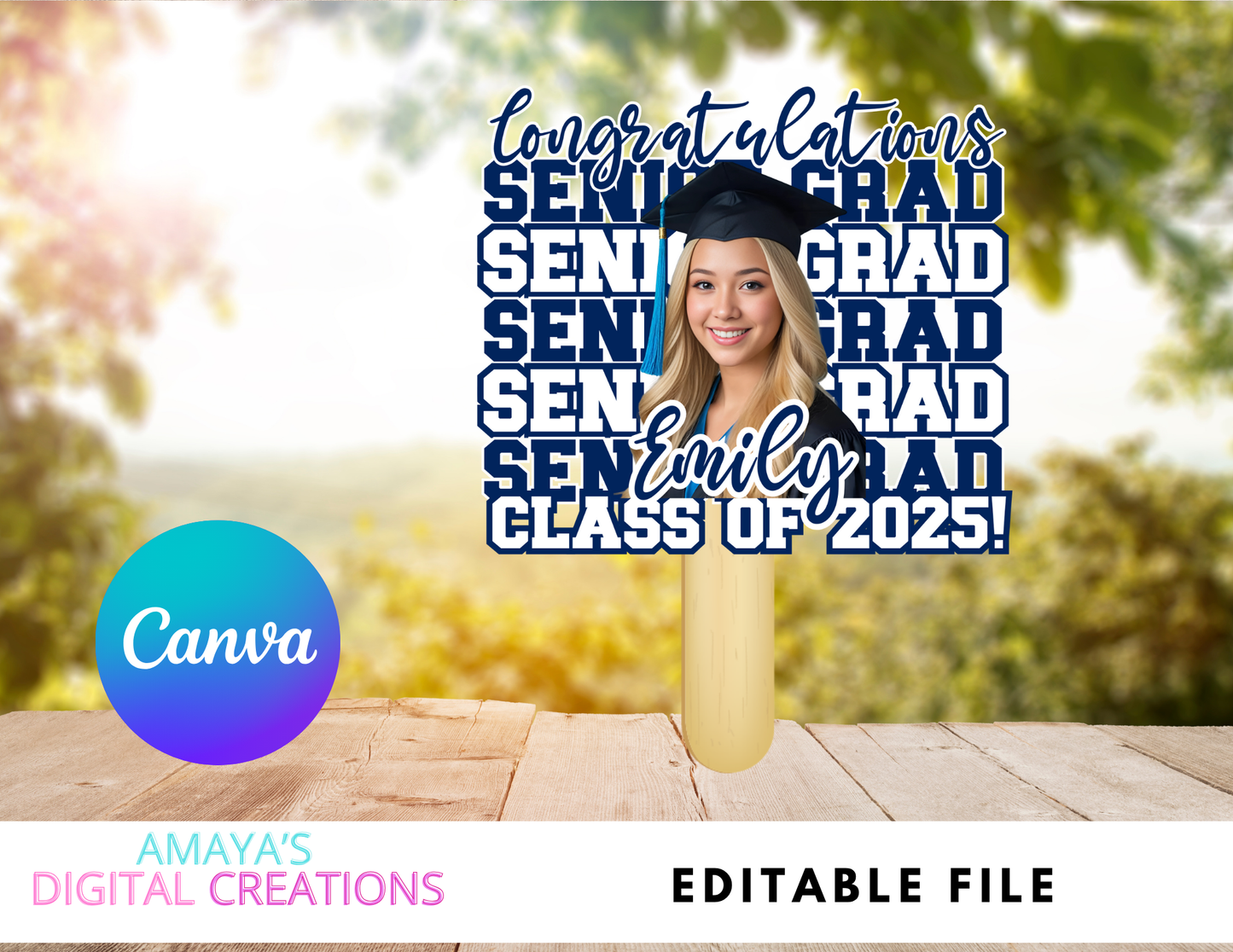 Editable Graduation Fan Template | Canva Grad Fan Download | Personalized Class of 2025 Graduation Hand Fan | Senior Party Favor