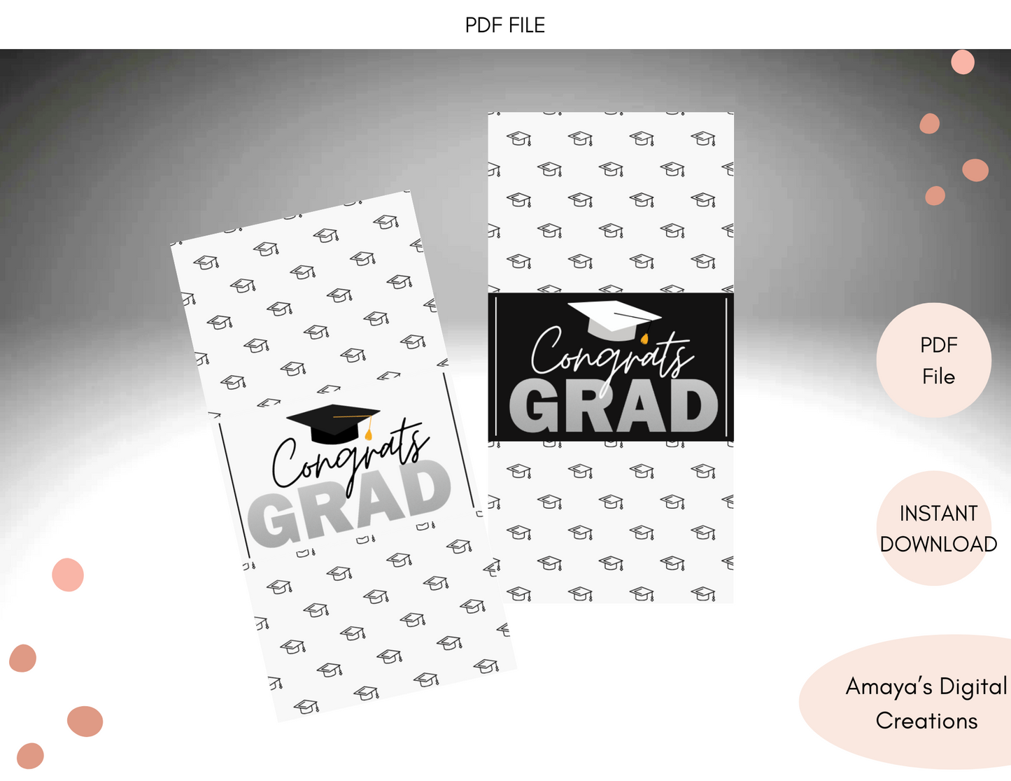 Congrats Grad Tissue Wrap | Graduation Party Favor Printable | Non-Editable Black and White Tissue Label | Instant Download PDF