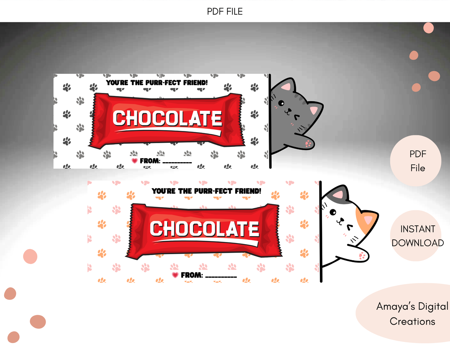You're the Purr-fect Friend Candy Bar Wrapper | Printable Cat Chocolate Wrapper for mini candy | Instant Download PDF