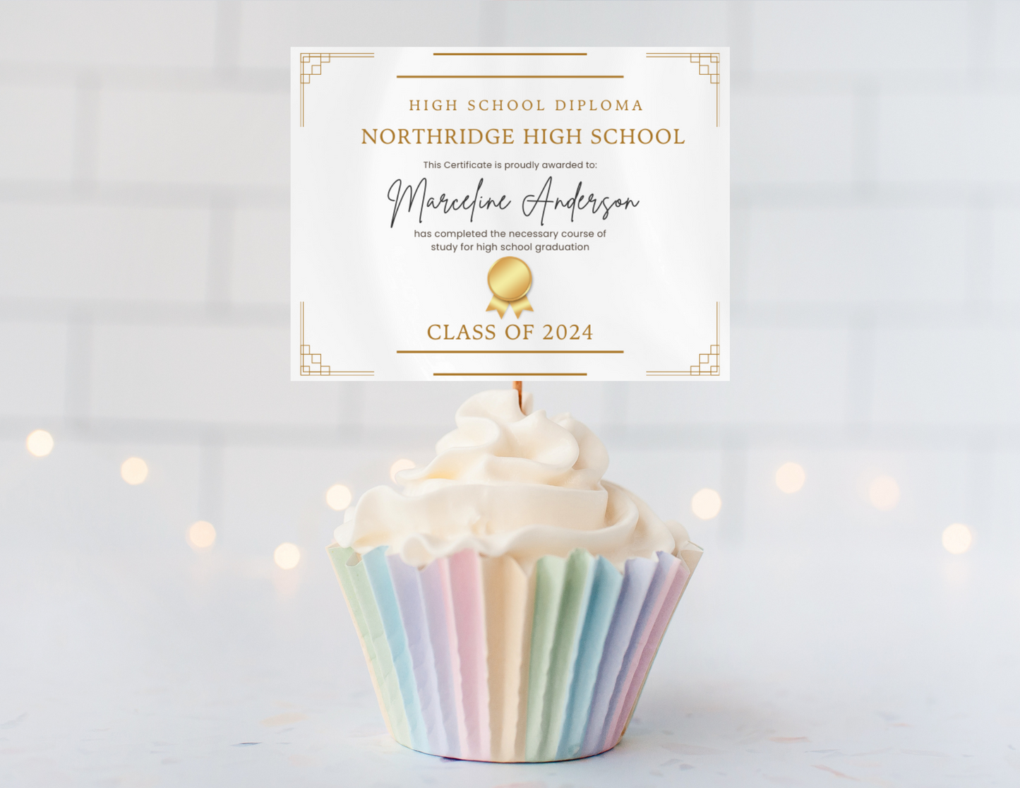 20 Custom Graduation Diplomas Cupcake toppers