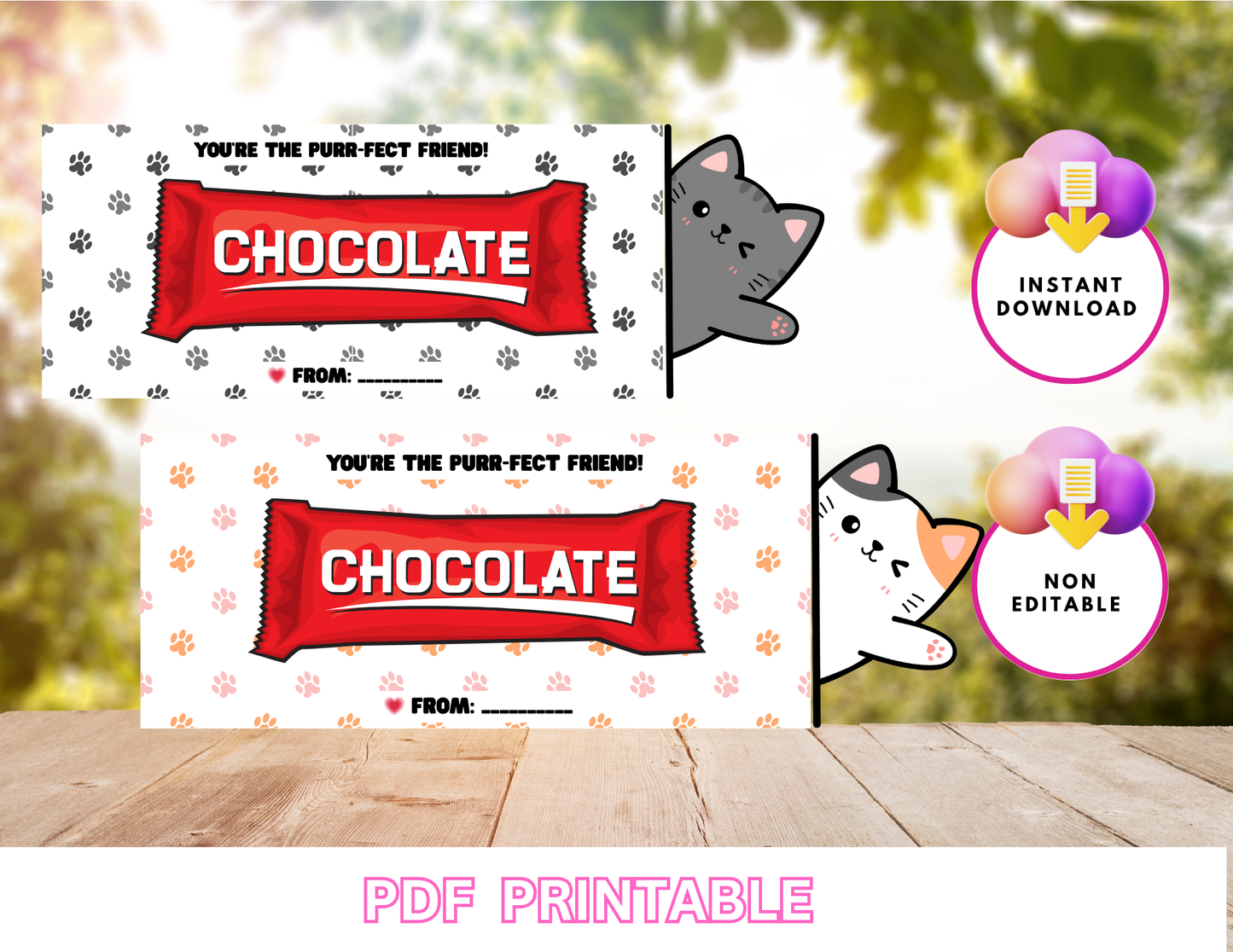 You're the Purr-fect Friend Candy Bar Wrapper | Printable Cat Chocolate Wrapper for mini candy | Instant Download PDF