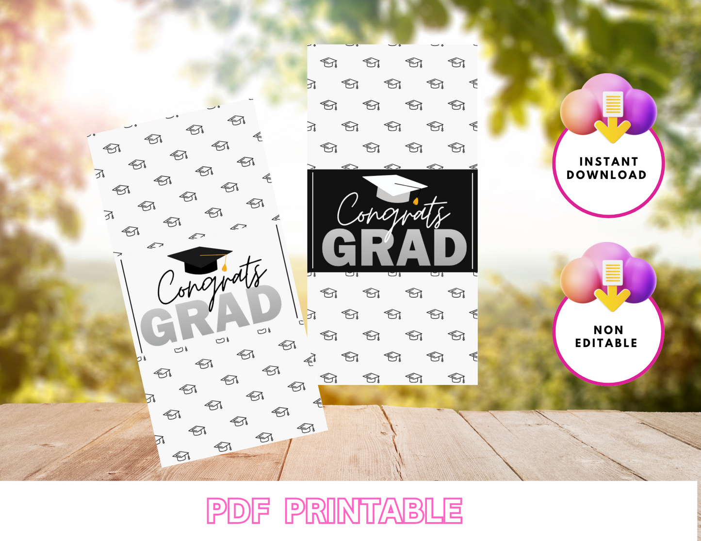 Congrats Grad Tissue Wrap | Graduation Party Favor Printable | Non-Editable Black and White Tissue Label | Instant Download PDF