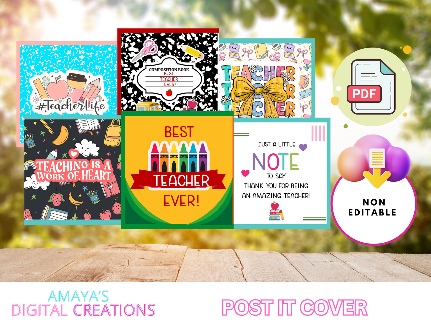 Teacher Appreciation Post It Note Covers | Printable Sticky Note Holder | DIY Teacher Gifts | Instant Download | Cricut Classroom Gift