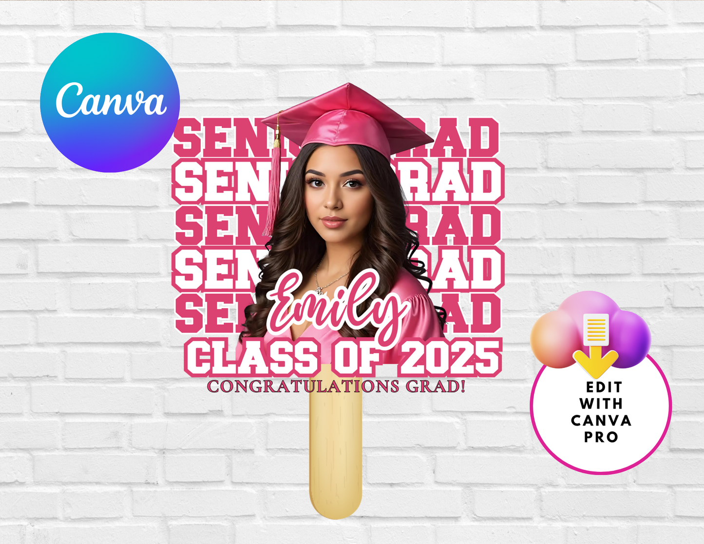 Editable Graduation Fan Template | Canva Grad Fan Download | Personalized Class of 2025 Graduation Hand Fan | Senior Party Favor