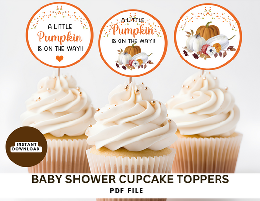 A Little Pumpkin Cupcake Toppers, Instant Download Digital, Non Editable File.
