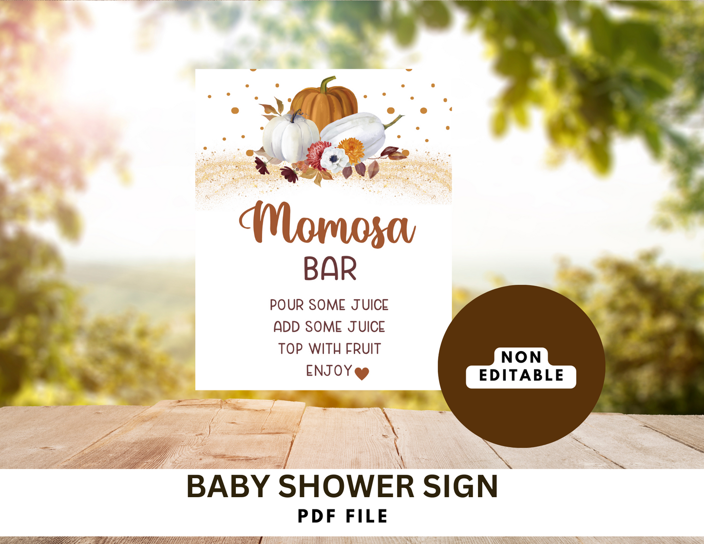 Momosa Baby Shower Sign, PDF, Non Editable