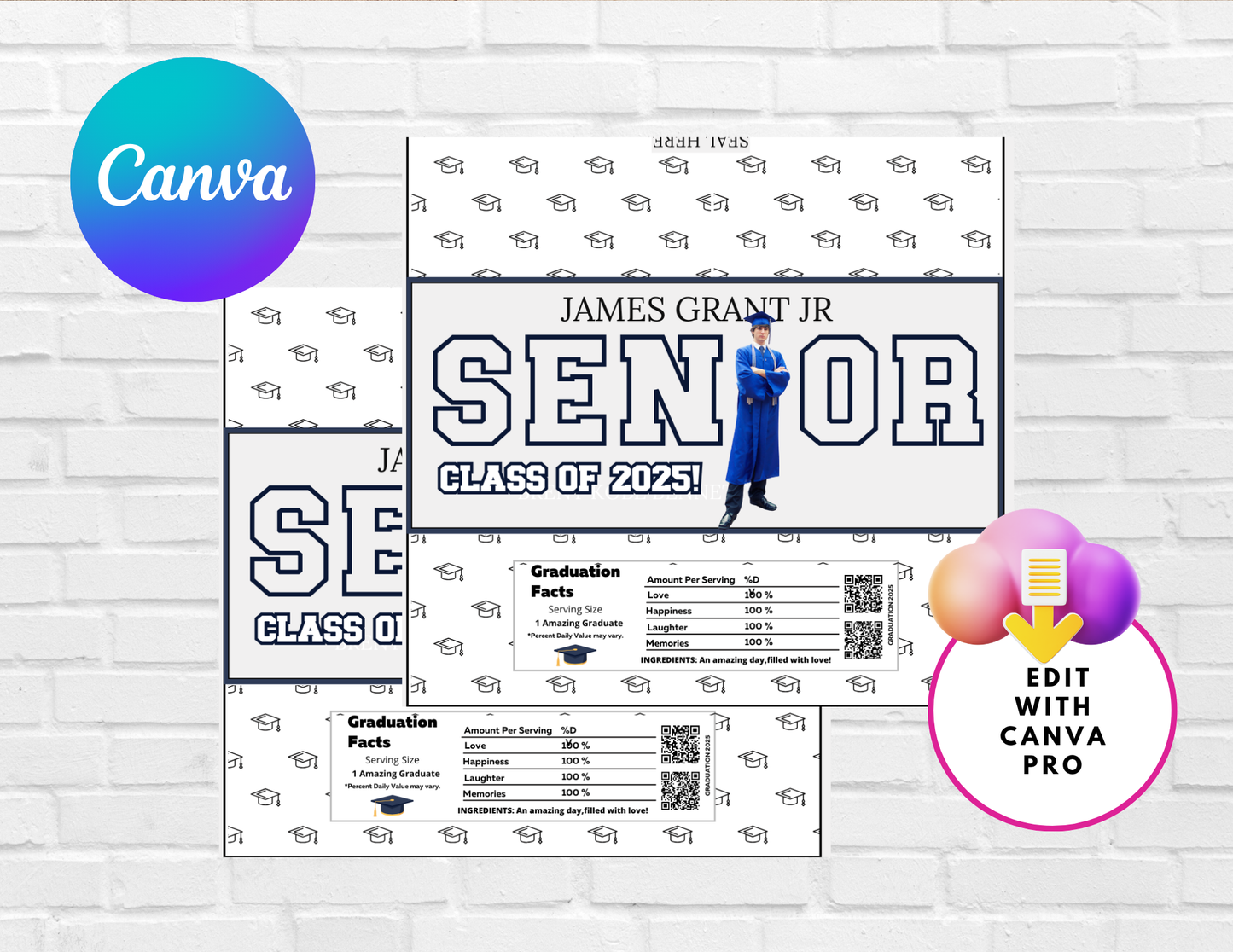 Editable Graduation Candy Bar Wrapper | 1.55 oz Senior Class of 2025 Favor | Canva Template |Instant Download,Editable in Canva