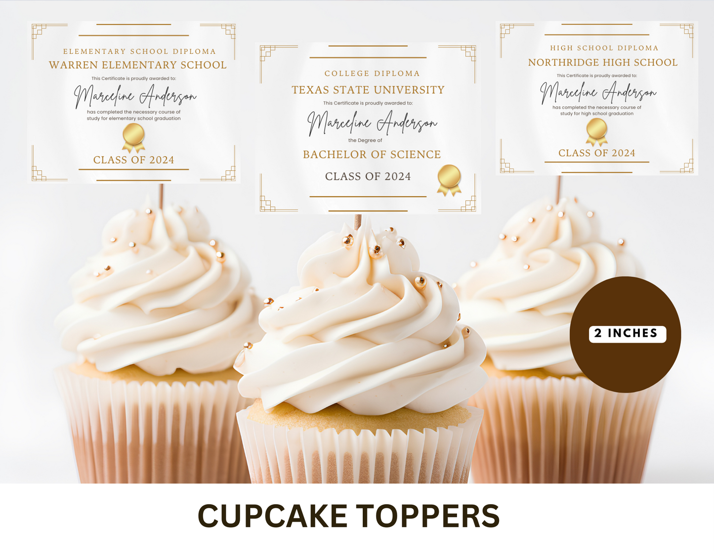20 Custom Graduation Diplomas Cupcake toppers