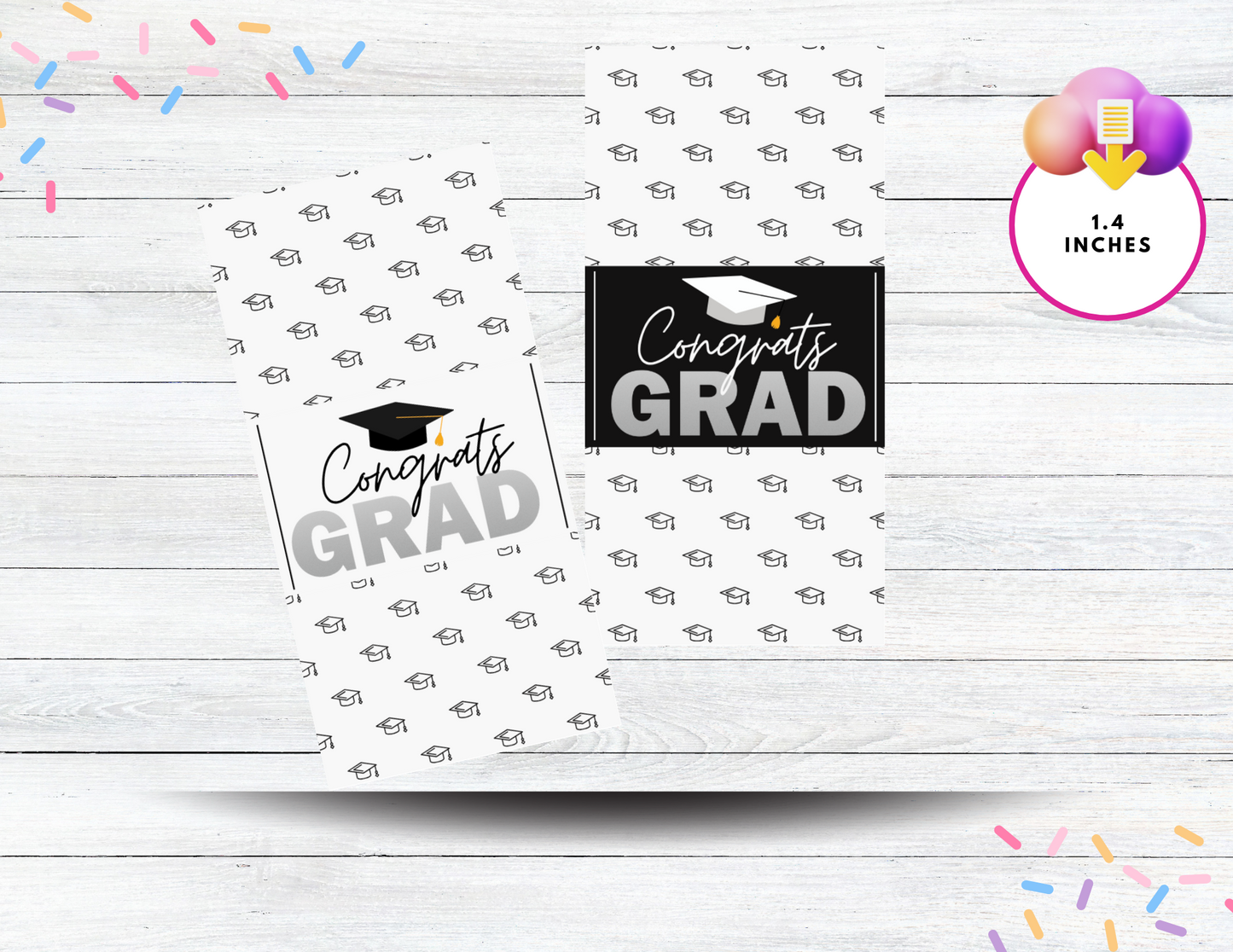Congrats Grad Tissue Wrap | Graduation Party Favor Printable | Non-Editable Black and White Tissue Label | Instant Download PDF