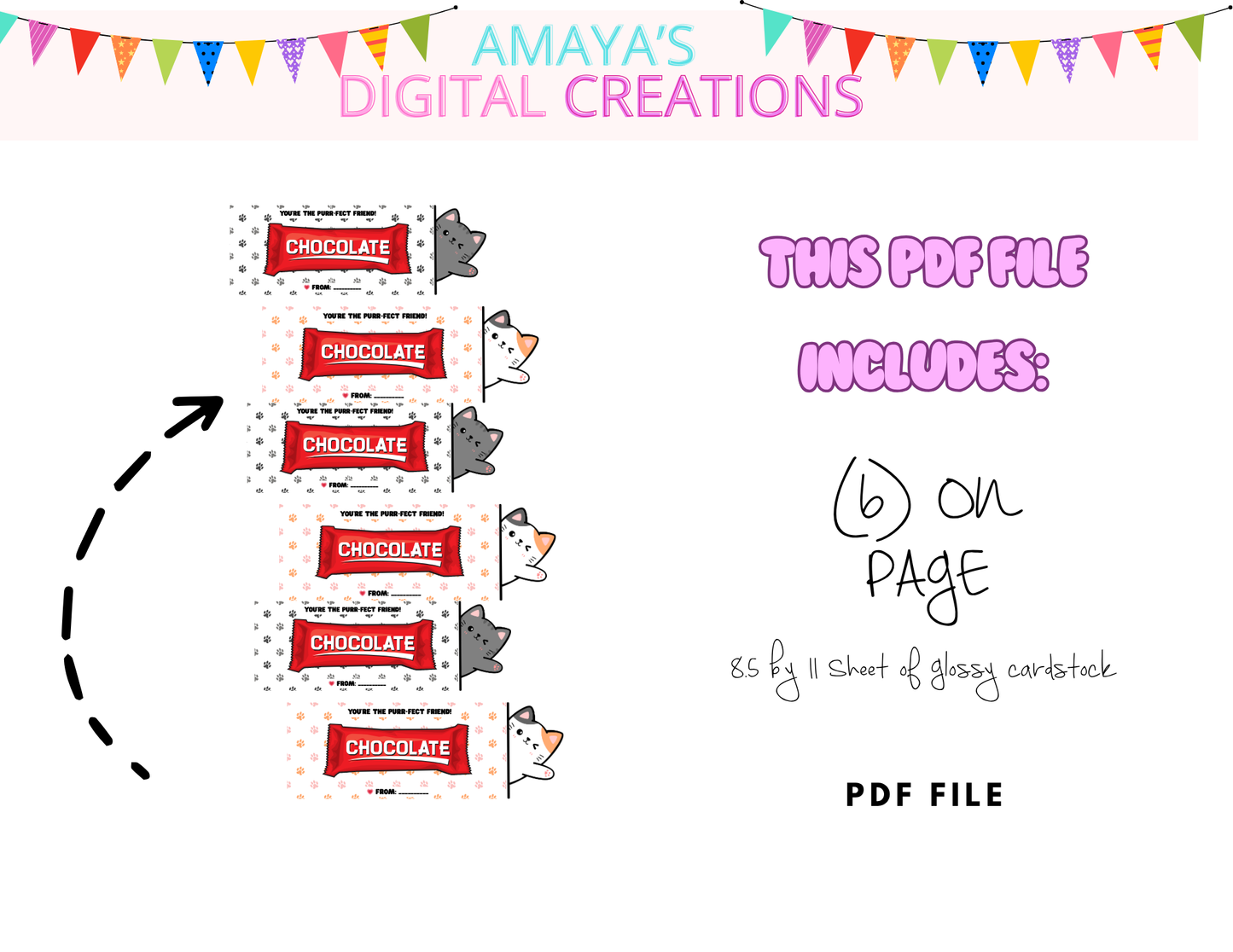 You're the Purr-fect Friend Candy Bar Wrapper | Printable Cat Chocolate Wrapper for mini candy | Instant Download PDF