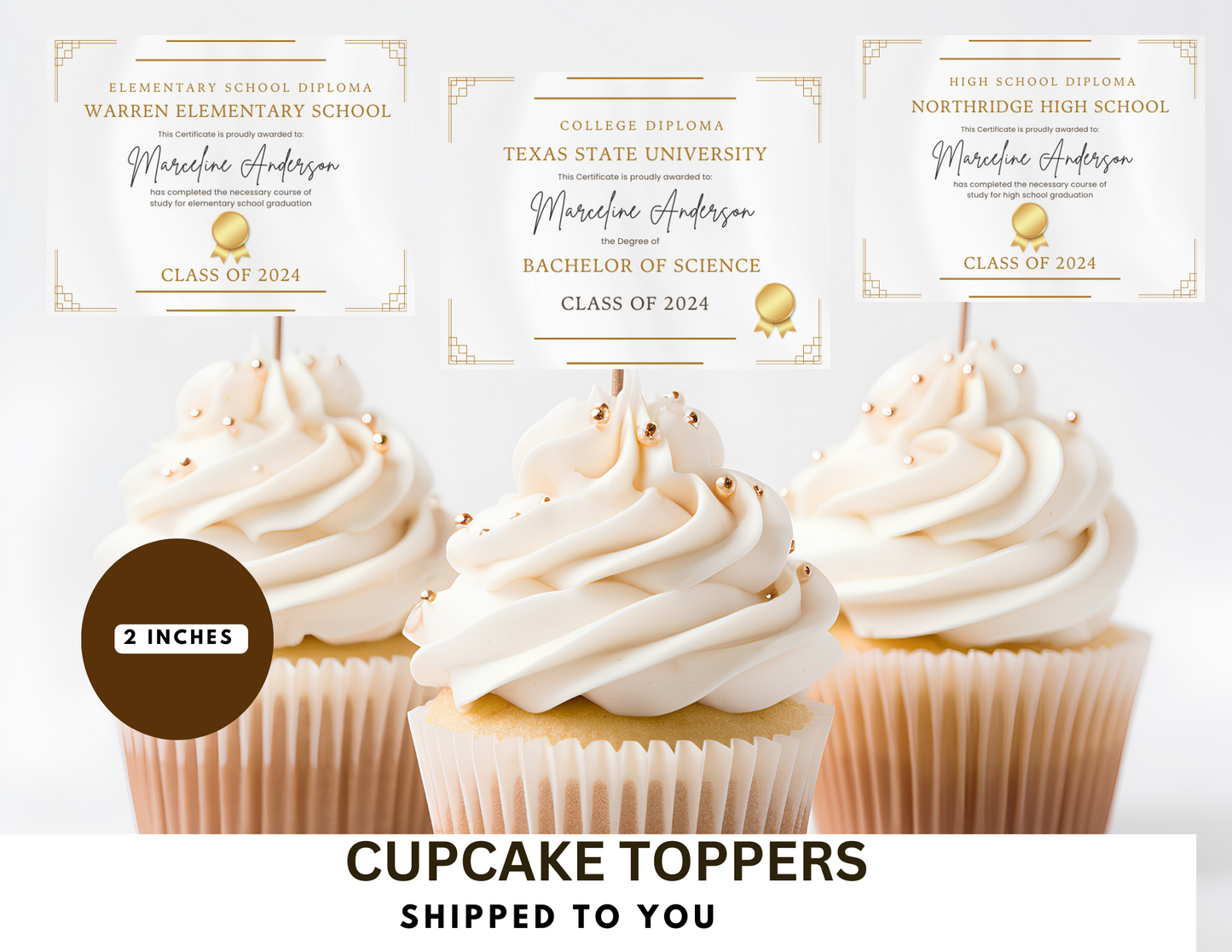 20 Custom Graduation Diplomas Cupcake toppers