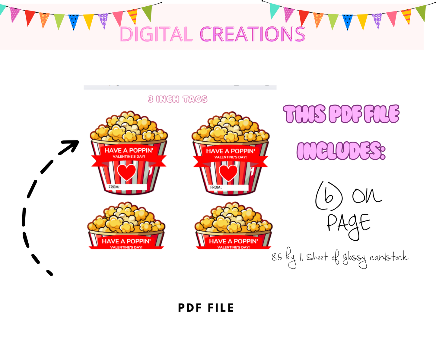 Printable Popcorn Valentine Labels | Classroom Valentines | Digital Download Classroom Valentine PDF | Instant Download