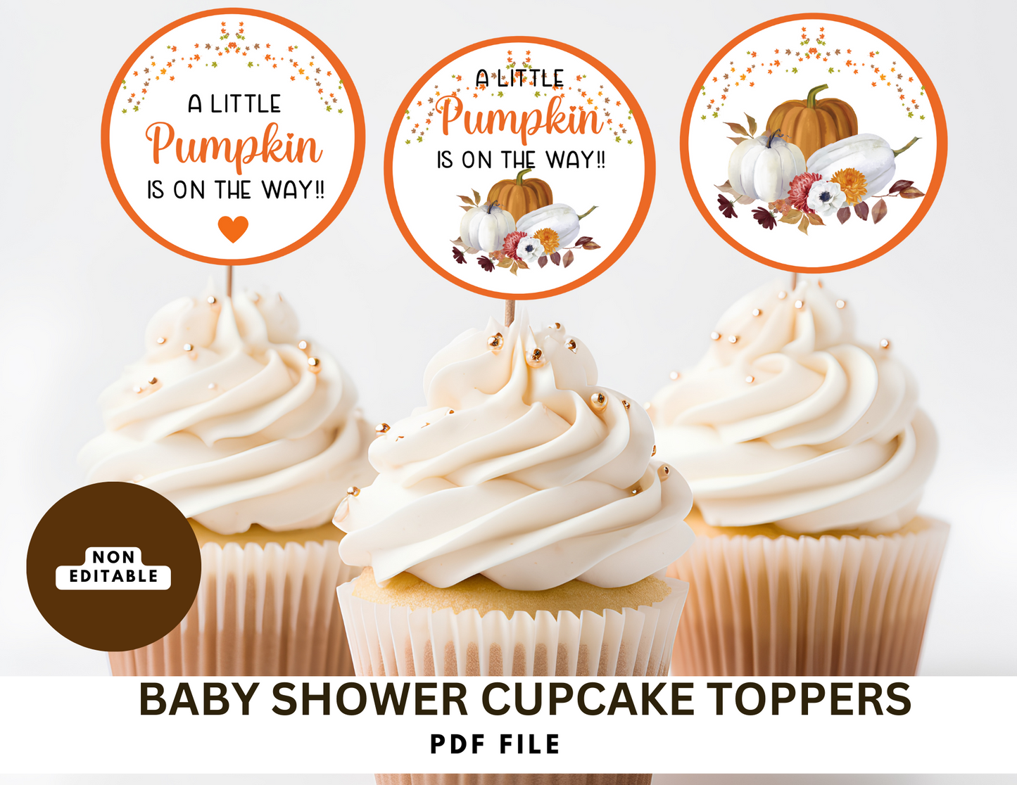 A Little Pumpkin Cupcake Toppers, Instant Download Digital, Non Editable File.