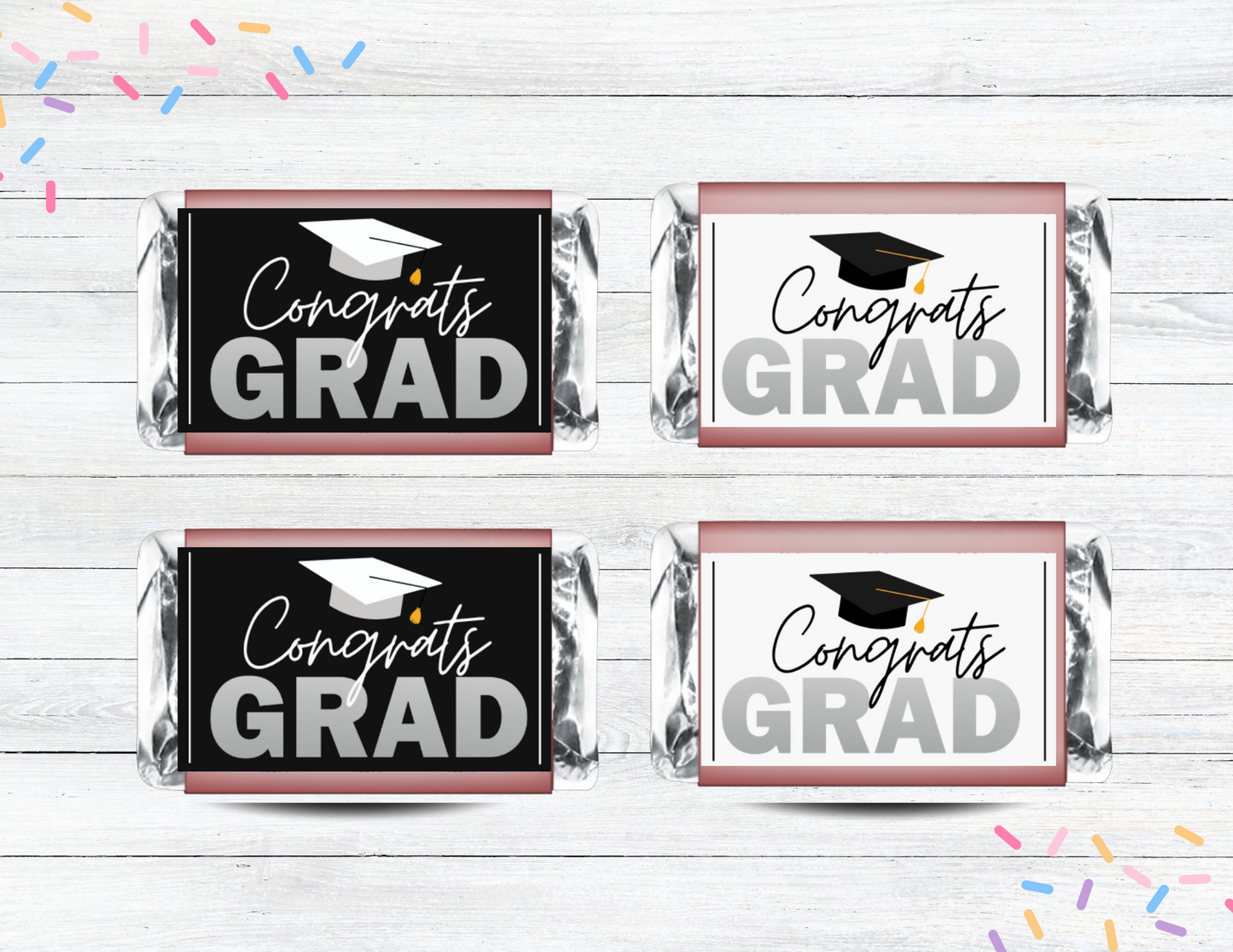 Congrats Grad Tissue Wrap | Graduation Party Favor Printable | Non-Editable Black and White Tissue Label | Instant Download PDF