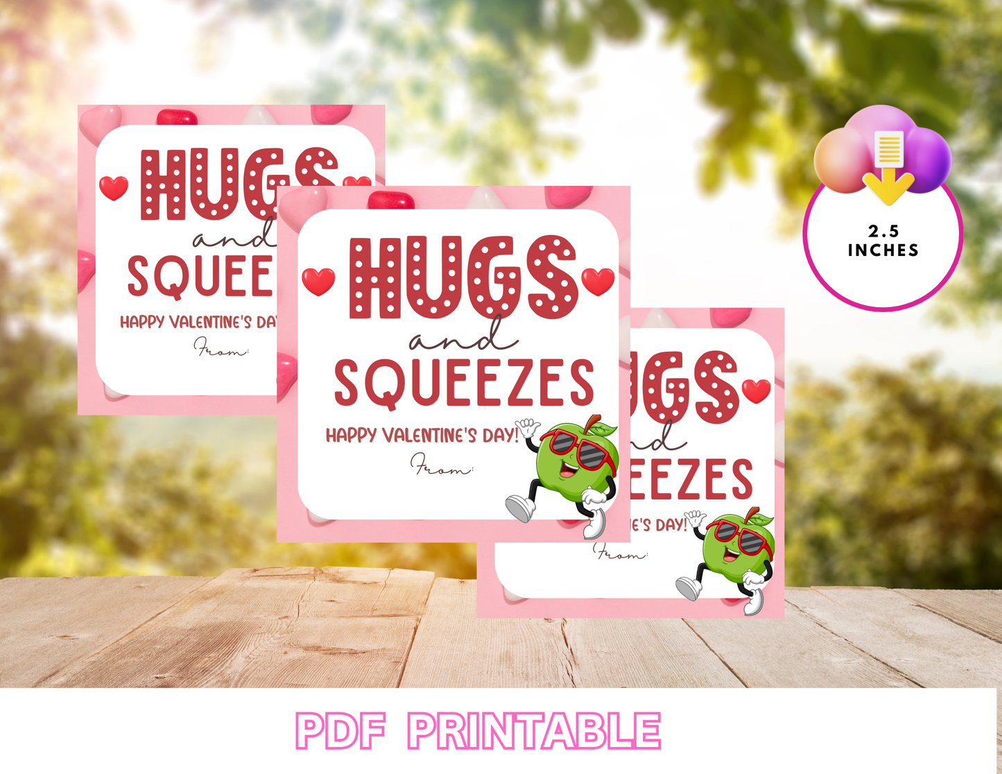 Hugs and Squeezes Valentine Printable | Applesauce Valentine Cards | Classroom Valentine PDF | Non Candy Kids Valentines | Instant Download