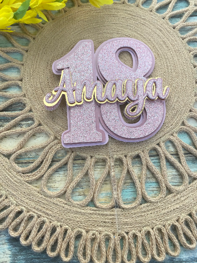 Personalized Age and Name Birthday Cake Topper