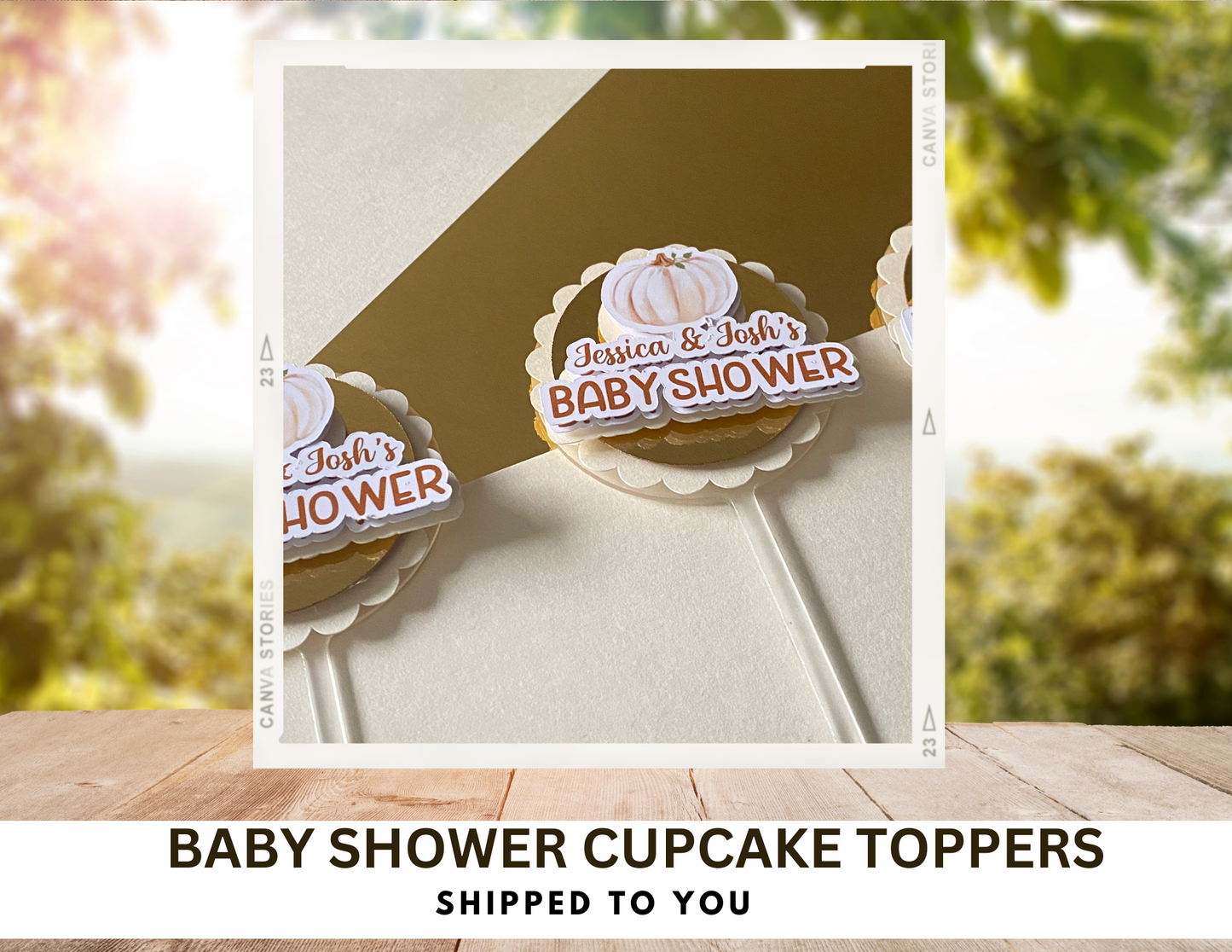 Our Little Pumpkin Cup Cake Topper - Personalized Pumpkin Baby Shower - 12 Cake Topper