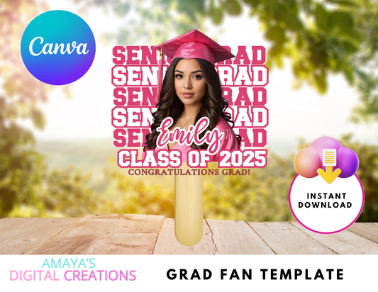 Editable Graduation Fan Template | Canva Grad Fan Download | Personalized Class of 2025 Graduation Hand Fan | Senior Party Favor