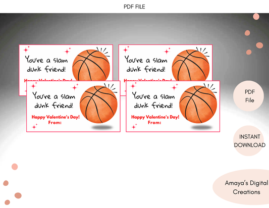 Basketball Valentine Cards Printable | You’re a Slam Dunk Friend | Sports Valentines for Kids | Classroom Valentine Exchange | Instant Download
