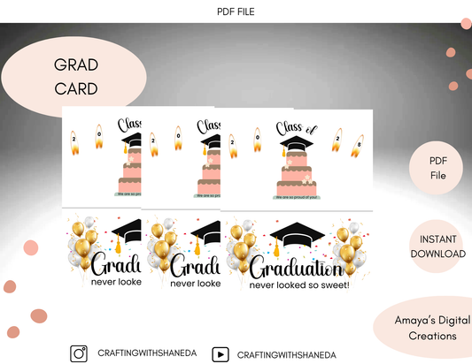 Graduation Card |  Digital Instant Download ,No Physical Item, PDF,PNG