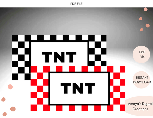 TNT Wrappers Candy Template Label | Black White Checkered Printable | Non-Editable Instant PDF Download