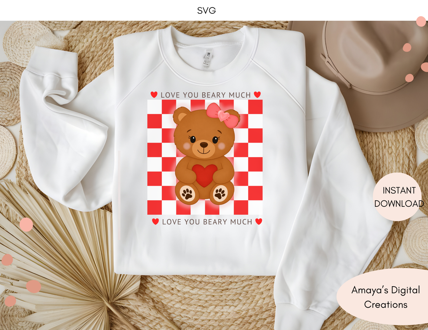 Love You Beary Much PNG | Valentine Bear PNG | Cute Valentine Shirt Design | HTV & Sublimation Cut File(Digital Download)