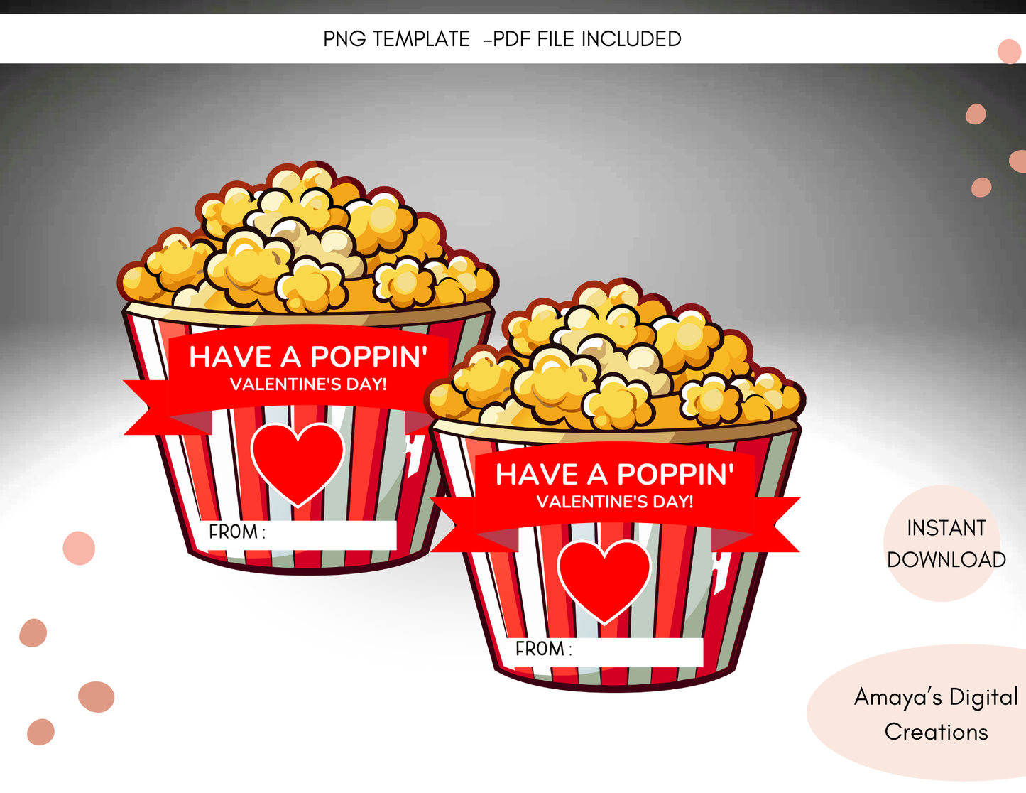Printable Popcorn Valentine Labels | Classroom Valentines | Digital Download Classroom Valentine PDF | Instant Download