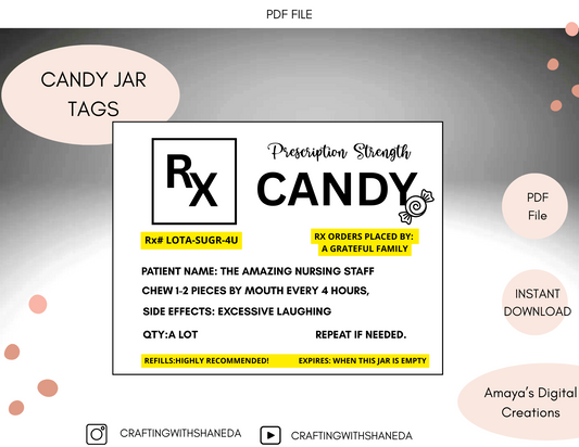 Nurse Appreciation | Candy Jar Labels| Digital Instant Download ,No Physical Item, PDF