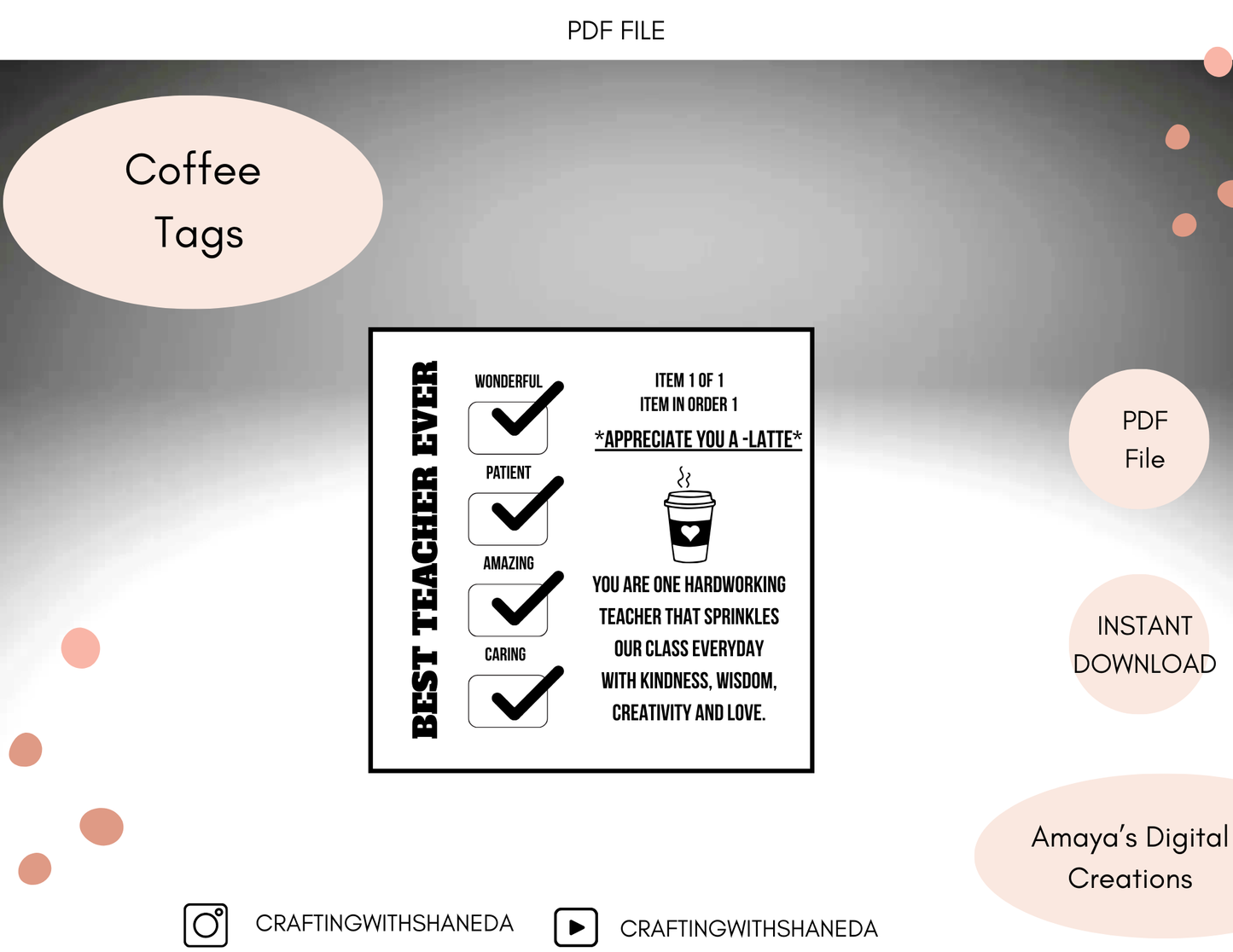 Teacher’s Appreciation | Drink Order | Coffee Label | Digital Instant Download ,No Physical Item, PDF