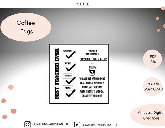 Teacher’s Appreciation | Drink Order | Coffee Label | Digital Instant Download ,No Physical Item, PDF