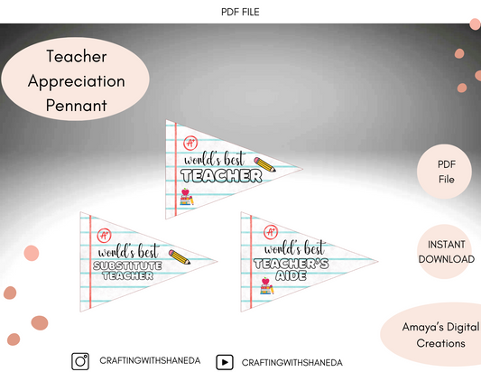 Printable Teacher Appreciation Pennant Flags Digital Instant Download ,No Physical Item, PDF
