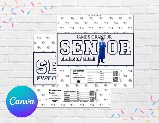 Editable Graduation Candy Bar Wrapper | 1.55 oz Senior Class of 2025 Favor | Canva Template |Instant Download,Editable in Canva
