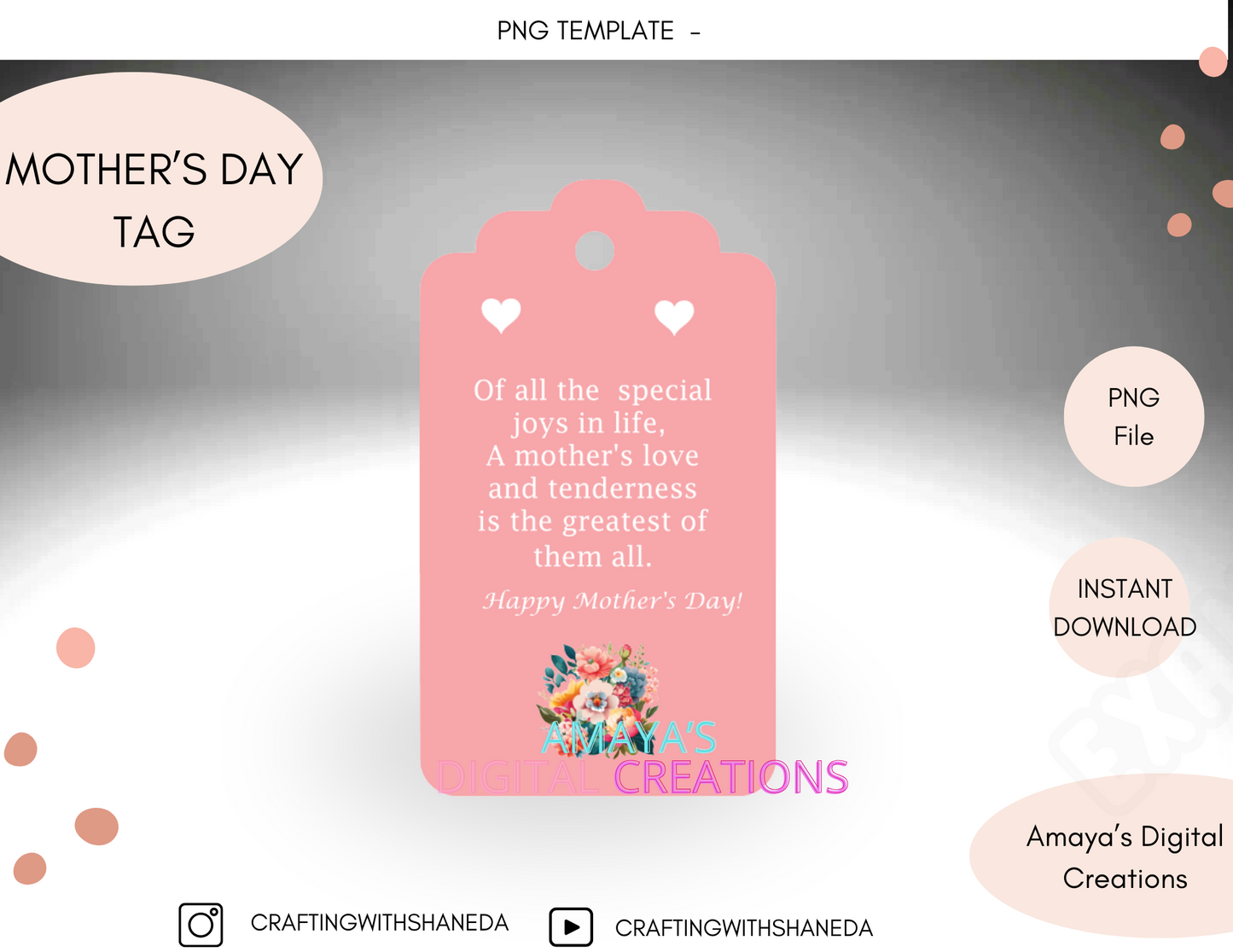 Mother’s Day Gift Tag | Printable PNG Tag | DIY Gift Tags | Instant Download | Gift Tag for Mother's Day | Heart Design | Customizable Gift Tag