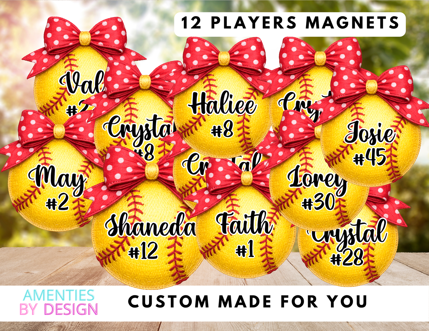 Custom Softball Magnet with Bow • Personalized Softball Gift • Player Number Magnet • Team Spirit Magnet