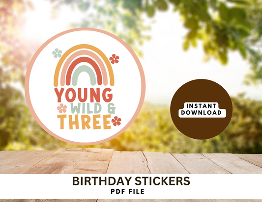 Young Wild Three, Wild Theme, 3rd Birthday, Wild Birthday, Instant Download Digital, Non Editable File. NOT for Cutting Machine