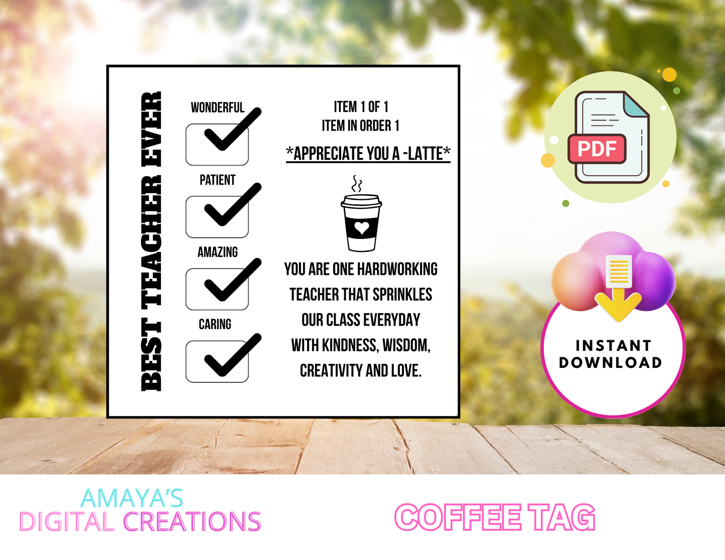 Teacher’s Appreciation | Drink Order | Coffee Label | Digital Instant Download ,No Physical Item, PDF