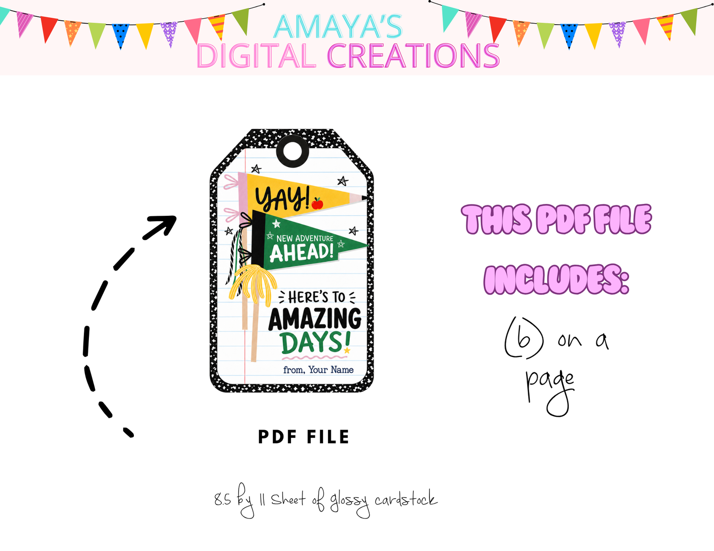 | Back to School Gift Tag PNG – Composition Book Style | Editable Canva Template | Teacher & Student Printable Pennant Tag | First Day of School Digital DownloadNon-Editable Instant PDF Download