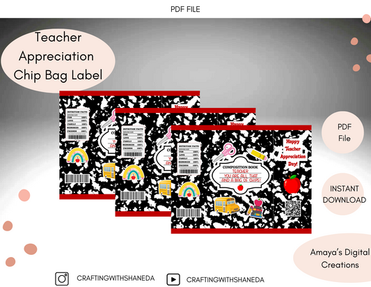 Teacher Appreciation Chip Bag Digital Instant Download ,No Physical Item, PDF