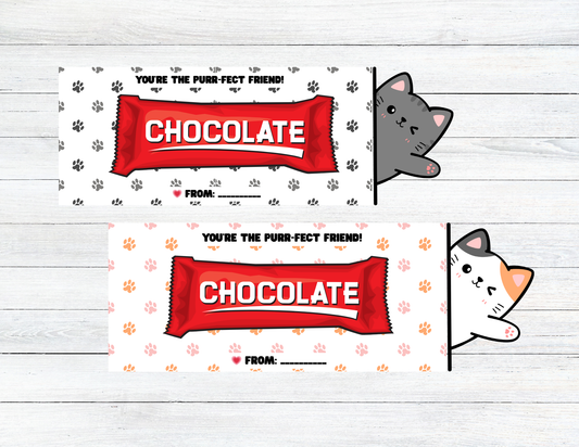 You're the Purr-fect Friend Candy Bar Wrapper | Printable Cat Chocolate Wrapper for mini candy | Instant Download PDF