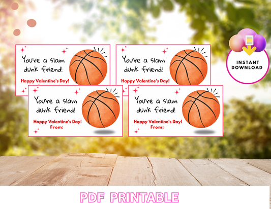 Basketball Valentine Cards Printable | You’re a Slam Dunk Friend | Sports Valentines for Kids | Classroom Valentine Exchange | Instant Download